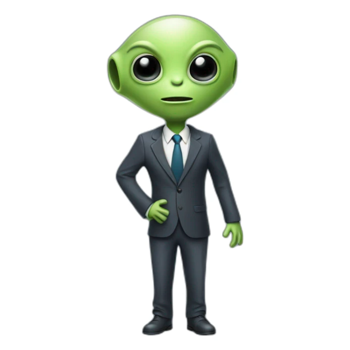 Friendly alien, dressed in suit, with antenna in ears. Full body sticker
