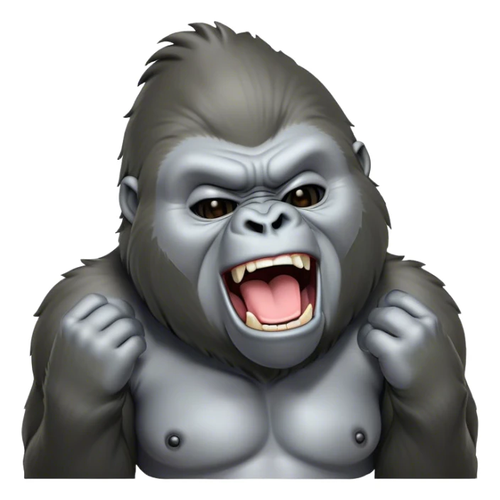 Cinematic Cute Yawning Silverback Gorilla Portrait Emoji, Head tilted slightly with a dramatic, wide-open yawn, showcasing a formidable build with a silvery mane and drowsy, half-closed eyes, Simplified yet irresistibly adorable features, highly detailed, glowing with a soft, cozy jungle glow, high shine, relaxed yet expressive, stylized with a dash of whimsical primate charm, soft glowing outline, capturing the essence of a drowsy yet affectionate guardian that appears ready to stretch out for a nap! sticker
