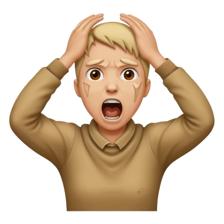 a bust of a person with both their hands around their neck with a face yelling sticker