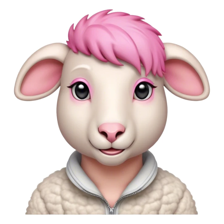 Minimalist sheep character with a sleek high-tech earpiece, trendy pink asymmetrical wool haircut with undercut, and a confident smirk that screams fashion trendsetter. sticker
