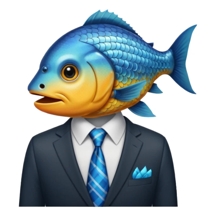 fish wearing suit, look up, shows only fish head sticker