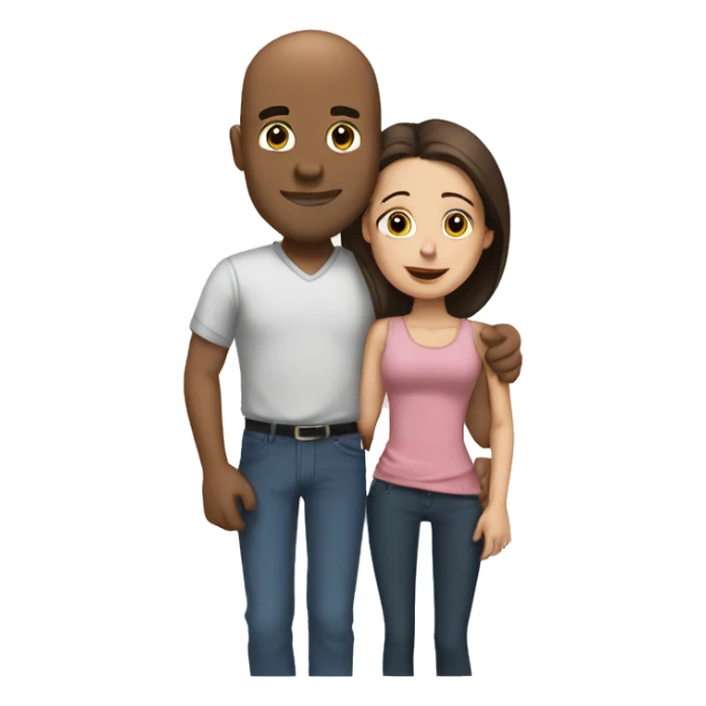 Bald young man without a beard hugging his young brunette wife sticker