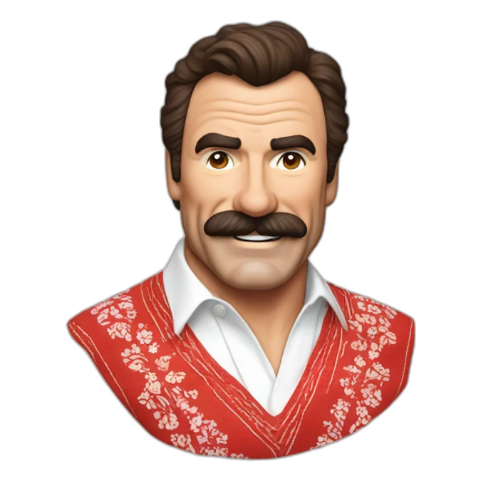 smiling tom selleck with a red bandana covering the forefront sticker