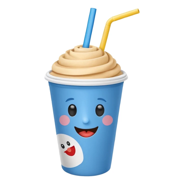 drink in a paper cup and straw, the cup has eyes and mouth sticker