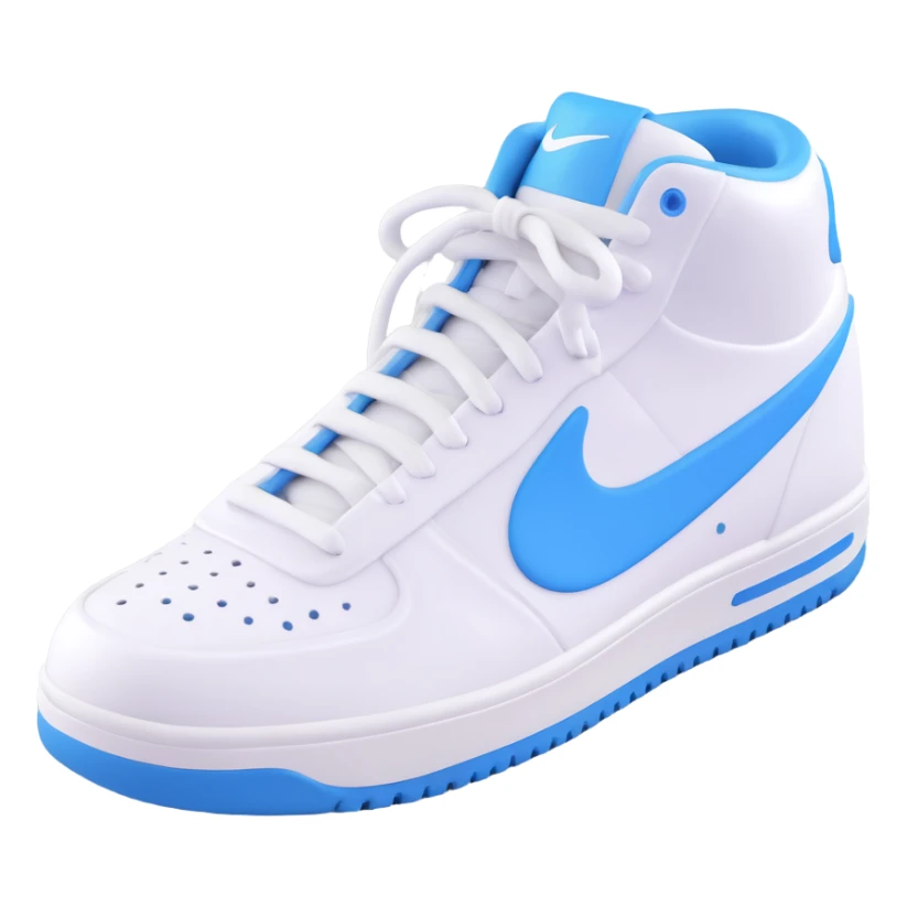white and blue Nike sneaker, top view, laces visible, 3D emoji style sticker