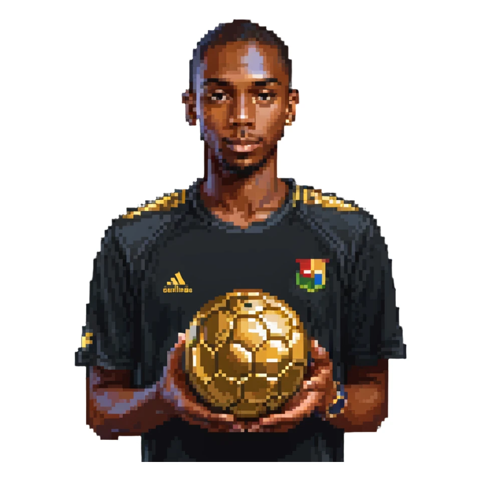 Lamine Yamal holding a golden ball sticker