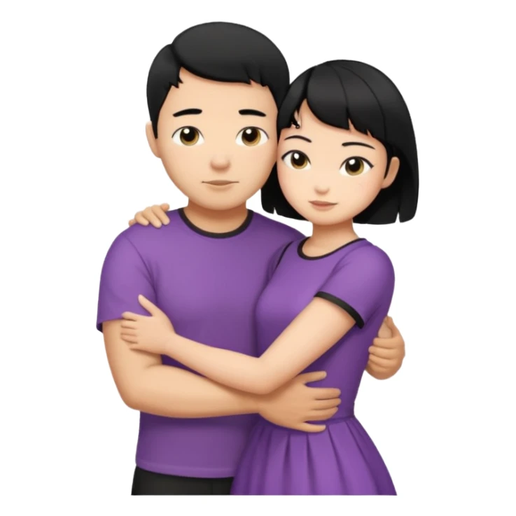 buff tan asian Man black hair hugging girl with black pixie cut  sticker
