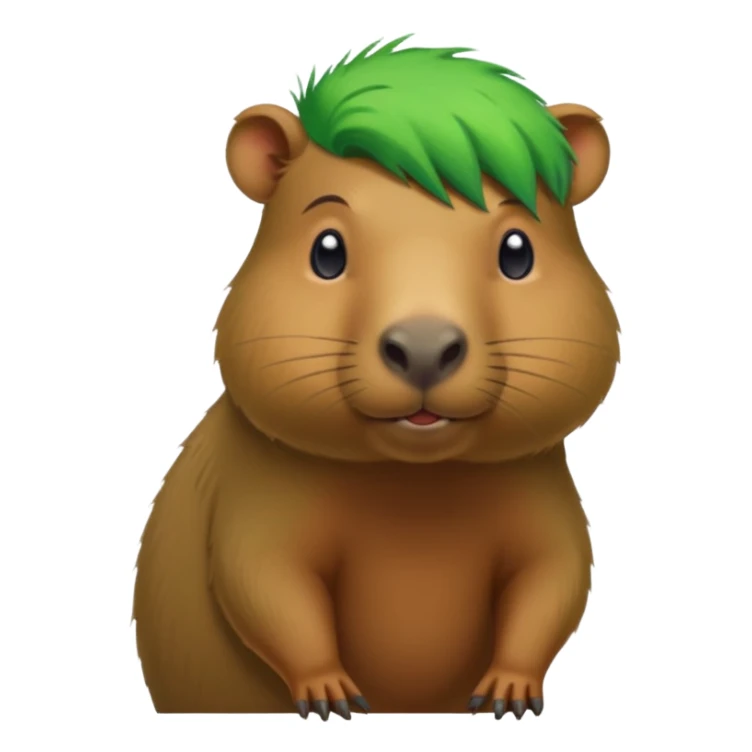 Capybara with green head hair, standing sticker