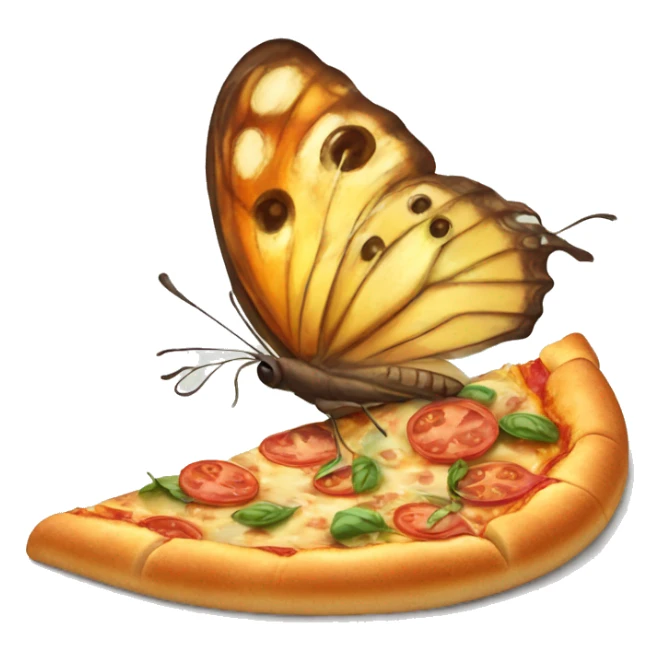A butterfly eating a slice of pizza sticker