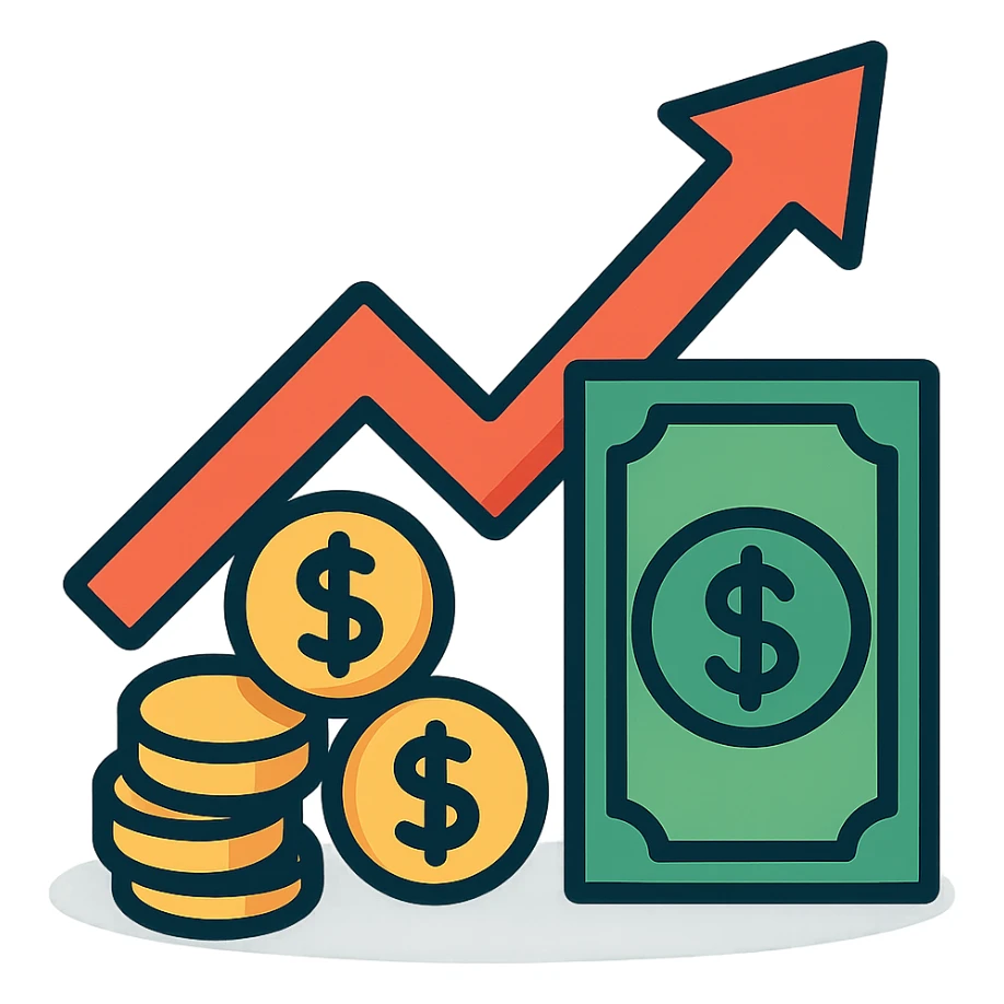 investment concept with upward arrow and money sticker
