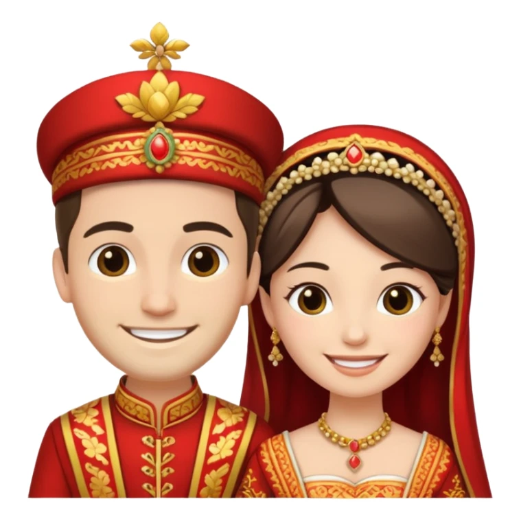 bride and groom in traditional outfit and smiling sticker
