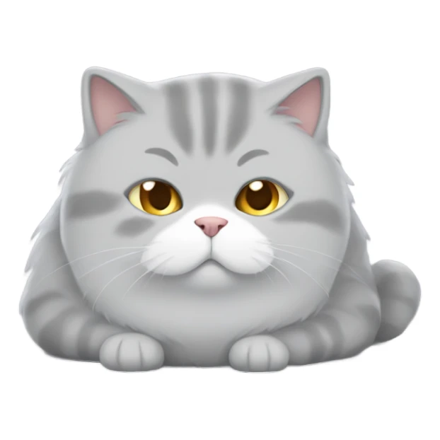 Bored, fluffy, fat, light gray cat spread out on the floor sticker