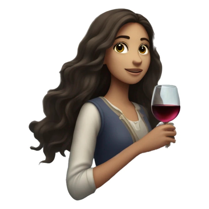 Long-haired Brunette Girl under starry moonlight with wineglass in hand sticker