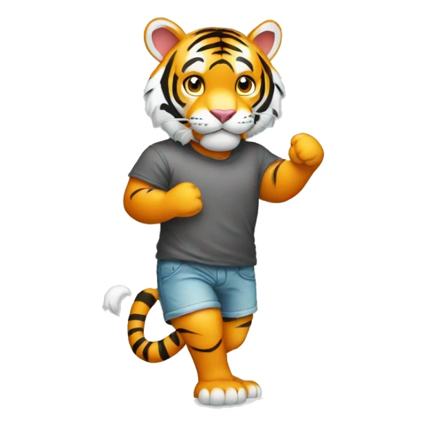 a tiger standing in human pose handling a T-shirt printing plate sticker