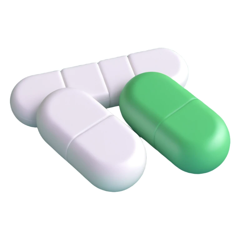 a pharmaceutical pill, one side white, one side green, clean and modern sticker