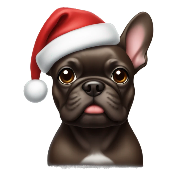 Dark brown Frenchie wearing a santa hat sticker