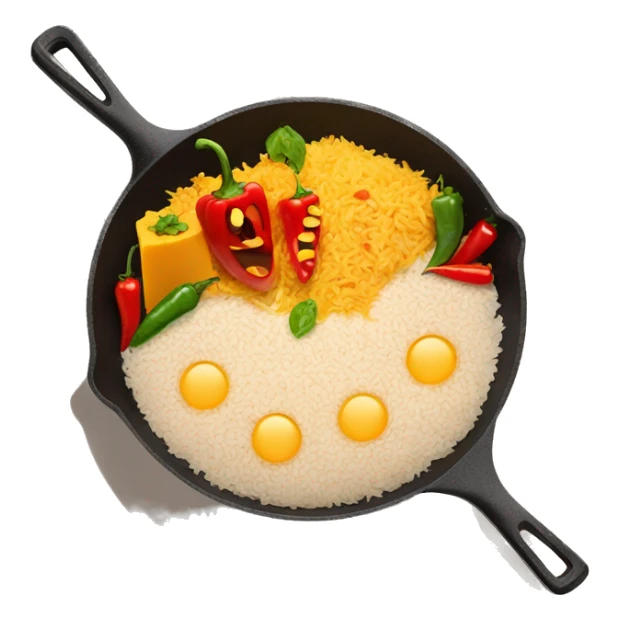 skillet with rice, peppers, and cheese sticker
