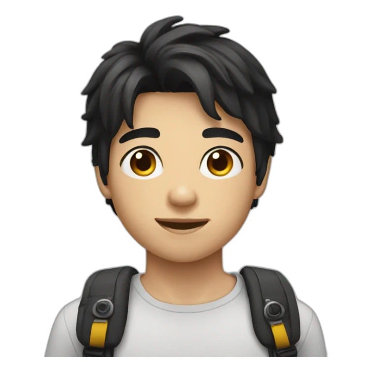 Young boy 17 years old with camera and black hair sticker