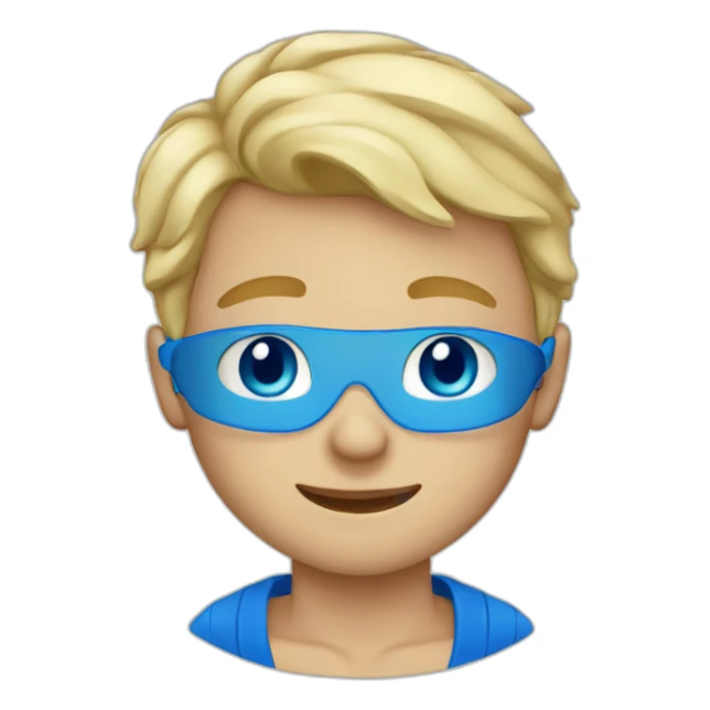 Blonde haired boy with blue eyes and blue tshirt sticker