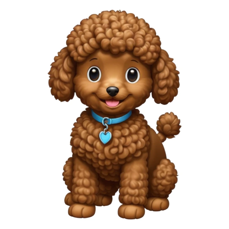 Create a full-body Apple-style emoji of a brown poodle sticker
