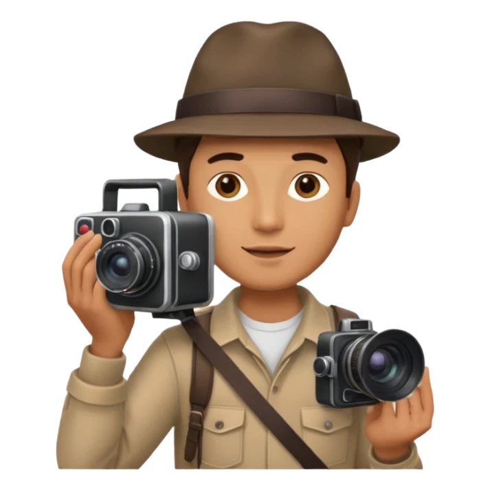 man hold  largefilm Camera ,on his shoulder sticker