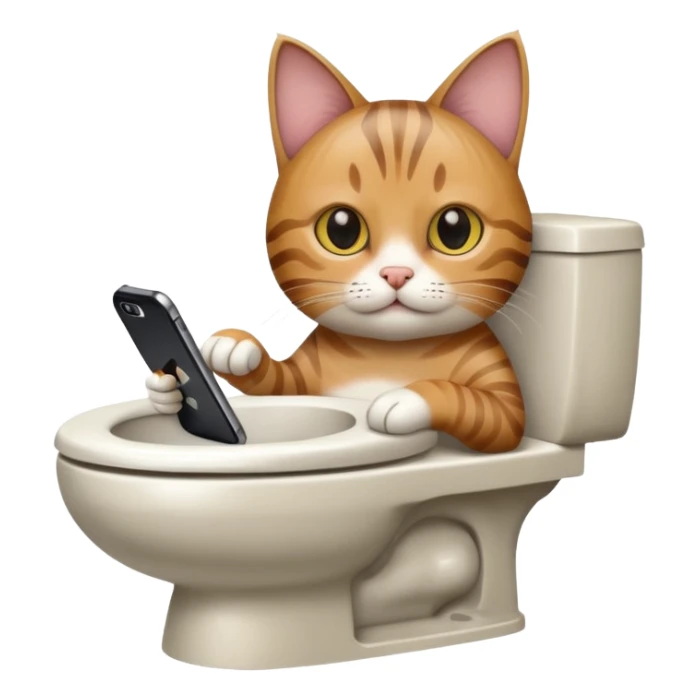 Cat on phone while pooping on toilet sticker