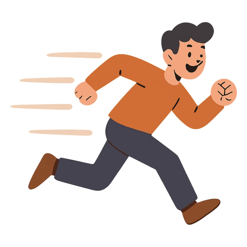 flat toon style person dashing with cartoon speed lines sticker