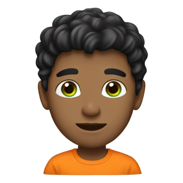 boy with black hair green eyes with an orange shrt. sticker