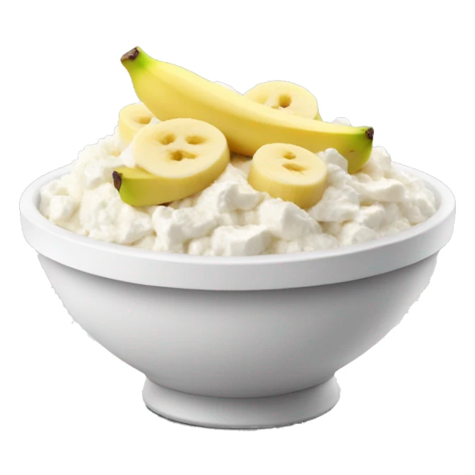 Cottage cheese in a bowl with banana slices as a topping sticker