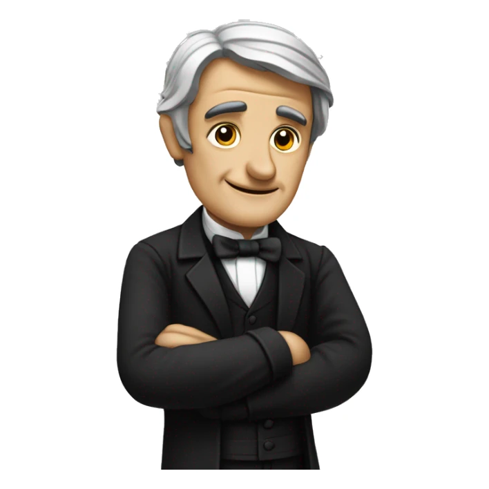 Ralph Waldo Emerson with thumbs up with a little frown and black clothes sticker