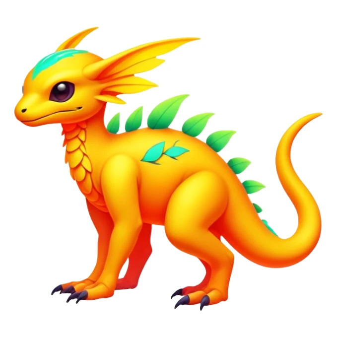 Exotic futuristic lush warm-colored neon Fakémon-creature (full body) sticker