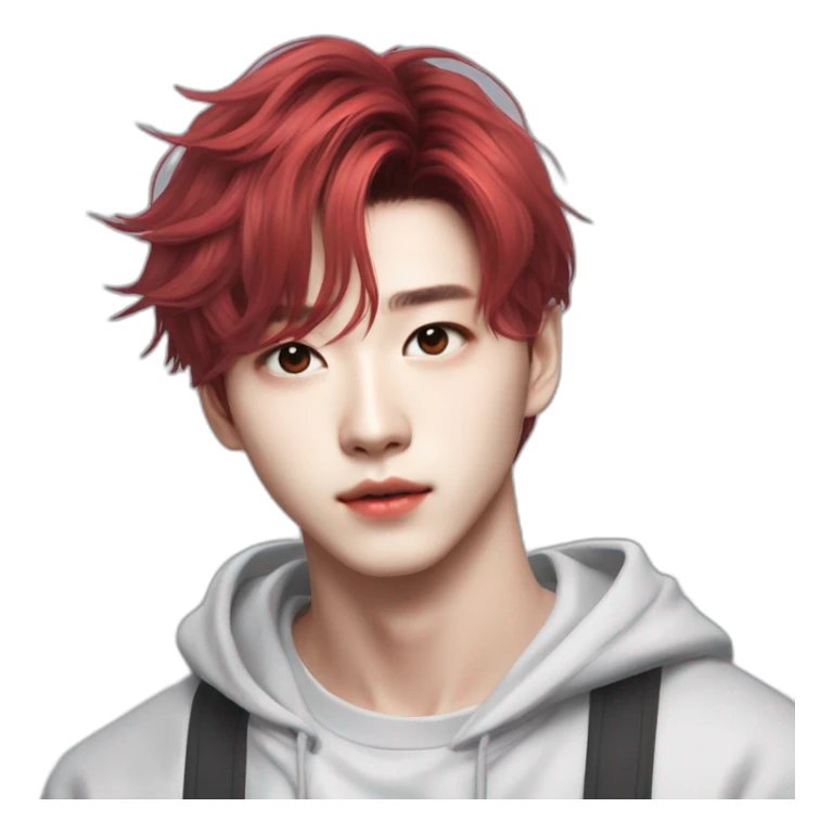 Stray Kids Hyunjin red medium-long hair  sticker