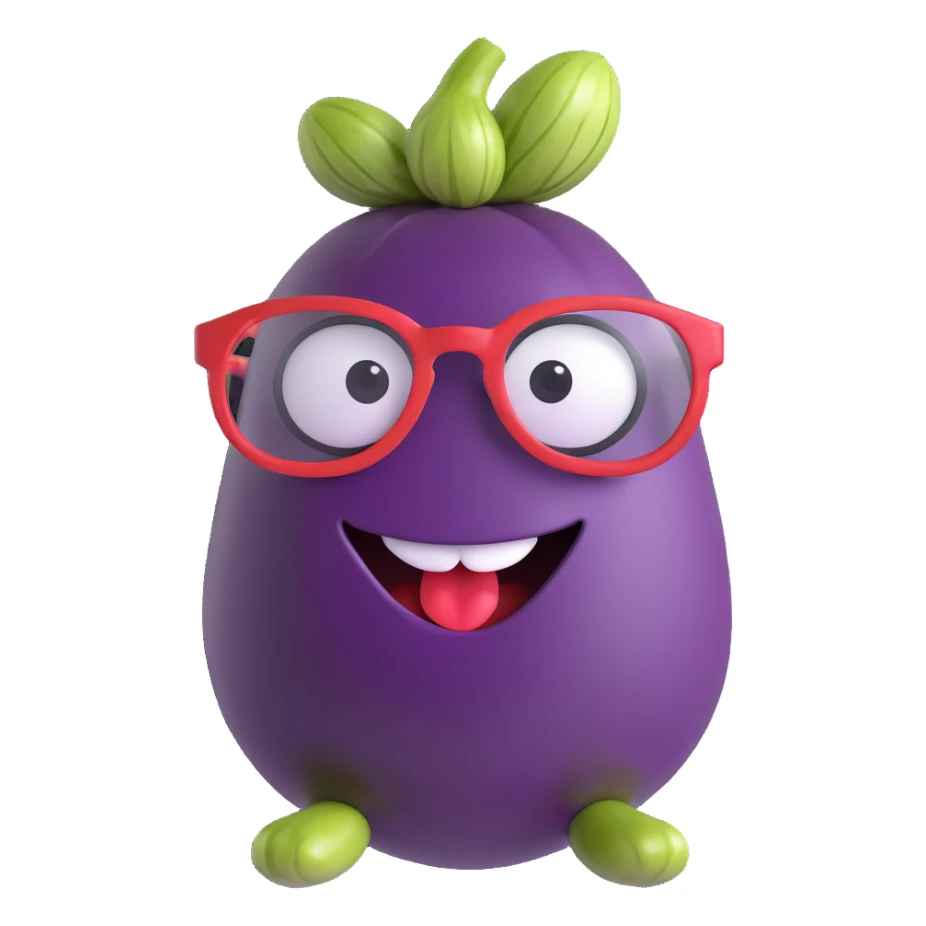 eggplant with nerdy glasses and goofy teeth sticker