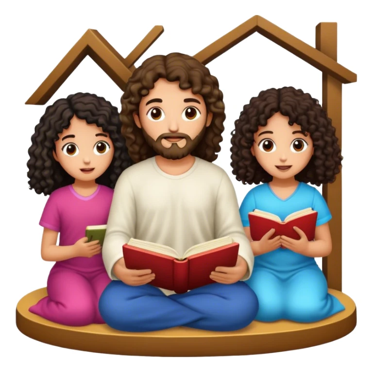 Devotional Christ with 2 girls black curly in house reading sticker
