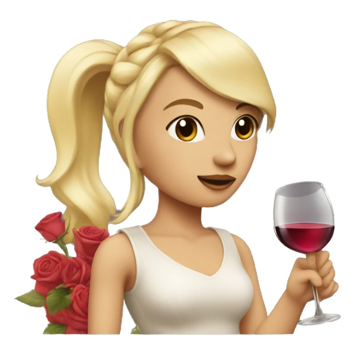 Blond girl with high ponytail and bangs holding a rose wine  sticker