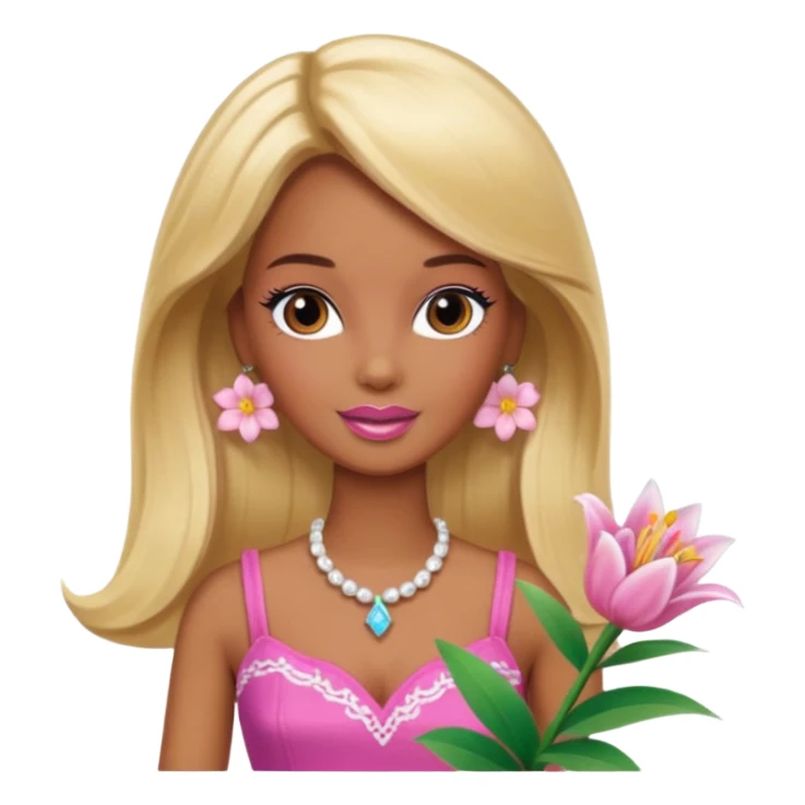 Brown skin blonde hair Barbie with flower Lilly in hair  sticker