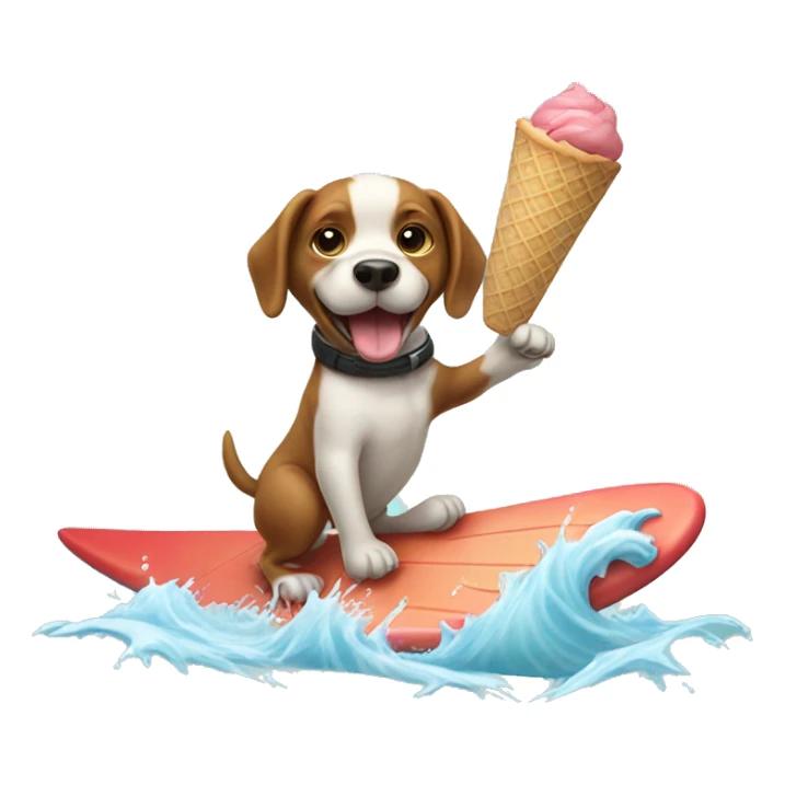 Dog surfing with ice cream cone while catching a fish sticker