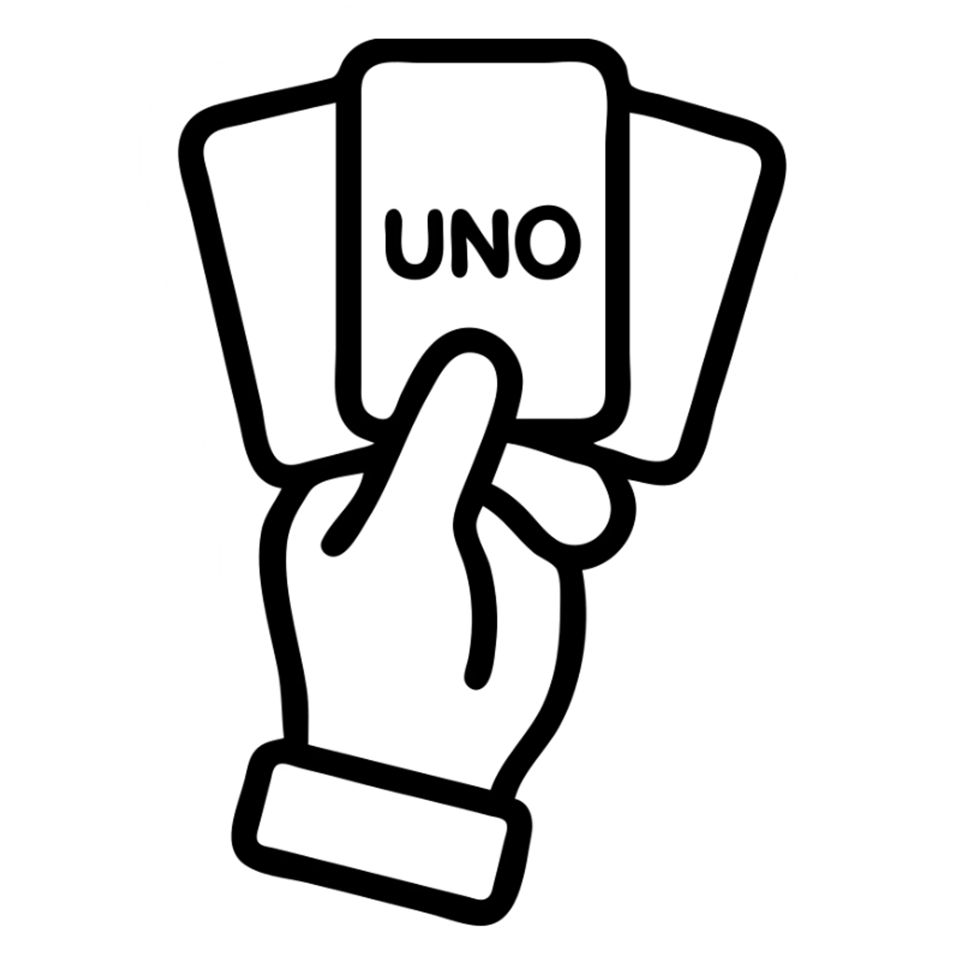 a hand holding Uno cards, rendered as a simple icon sticker