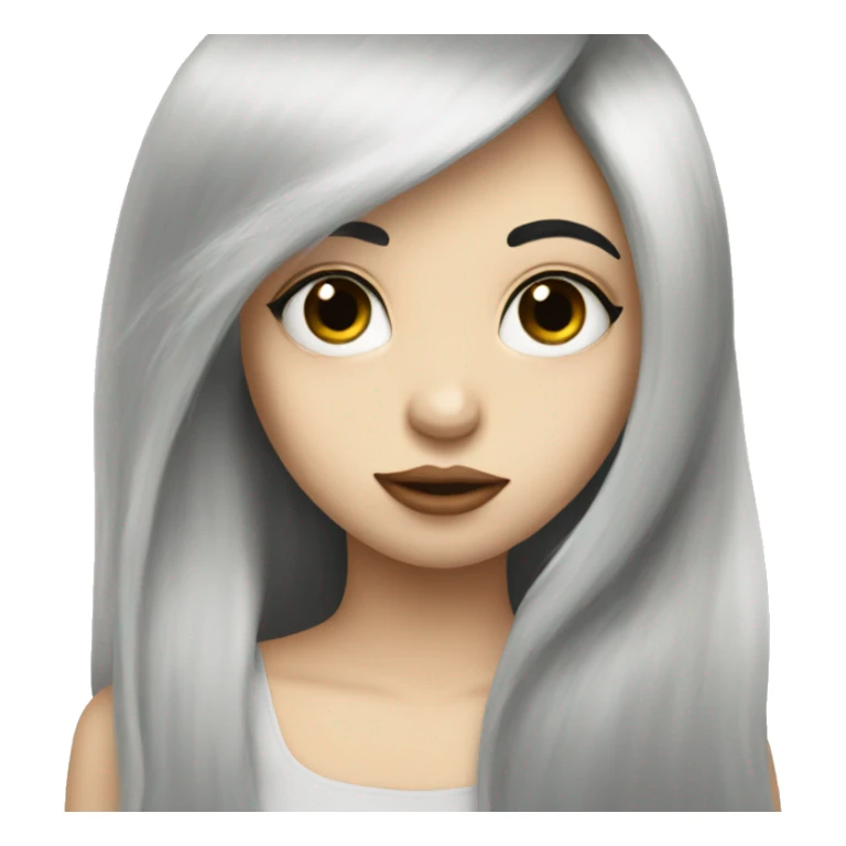 Pale girl with long black hair sends a kiss sticker