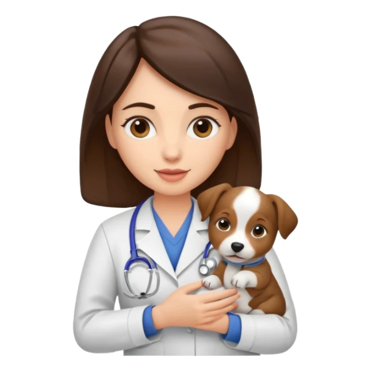 brunette woman veterinarian with puppy sticker