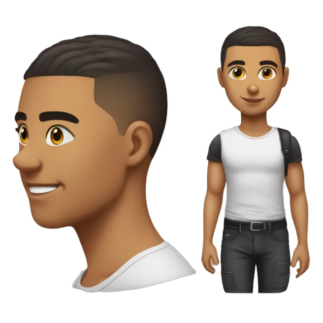 Joven con línea en la ceja, cabello liso color negro con corte Buzz cut sticker