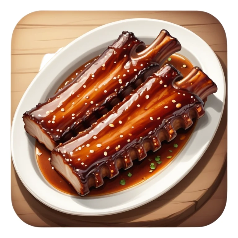 cinematic-realistic-barbeque-ribs-dish-emoji,-depicted-as-succulent,-slow-cooked-ribs-with-a-sticky-smoky-glaze-rendered-with-rich-textures-and-dynamic,-appetizing-lighting. baby back spare ribs sticker