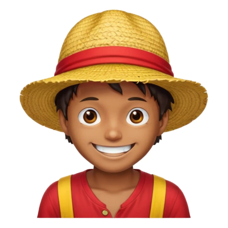 Luffy with a big smile and red shirt with yellow and red straw hat sticker