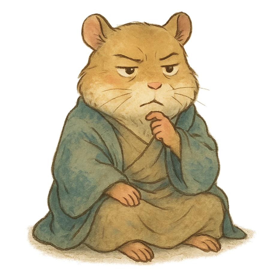ghibli style hamster philosopher with a wise expression and soft colors sticker