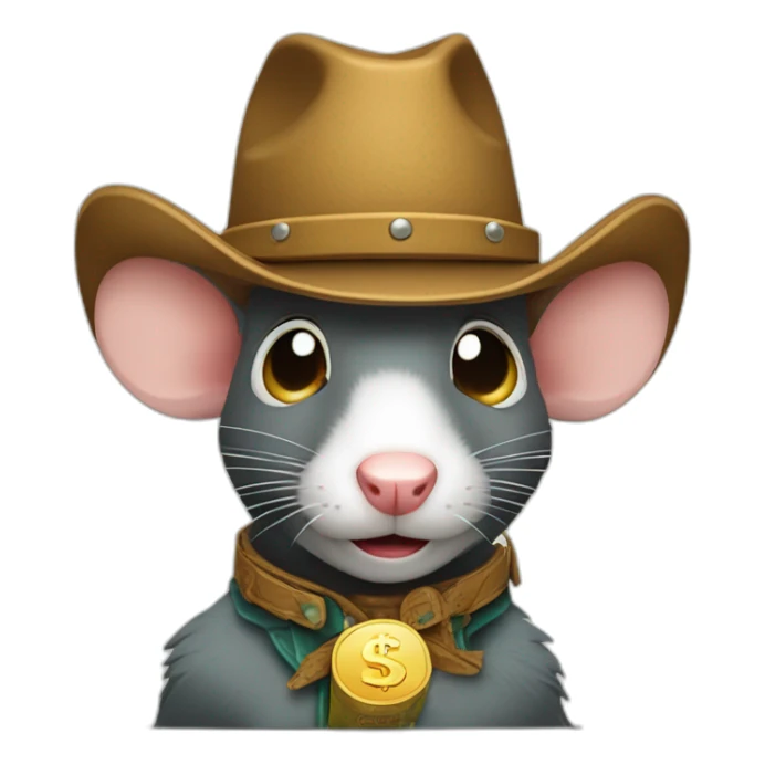 greedy cowboy rat with dollars in the eyes sticker