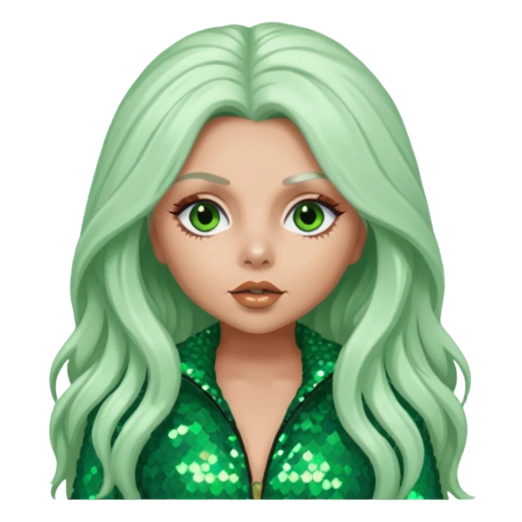 Jesy Nelson from Little Mix with long white hair, green sequin outfit sticker