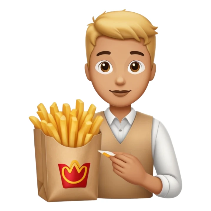 Fast food worker putting fries in the bag sticker