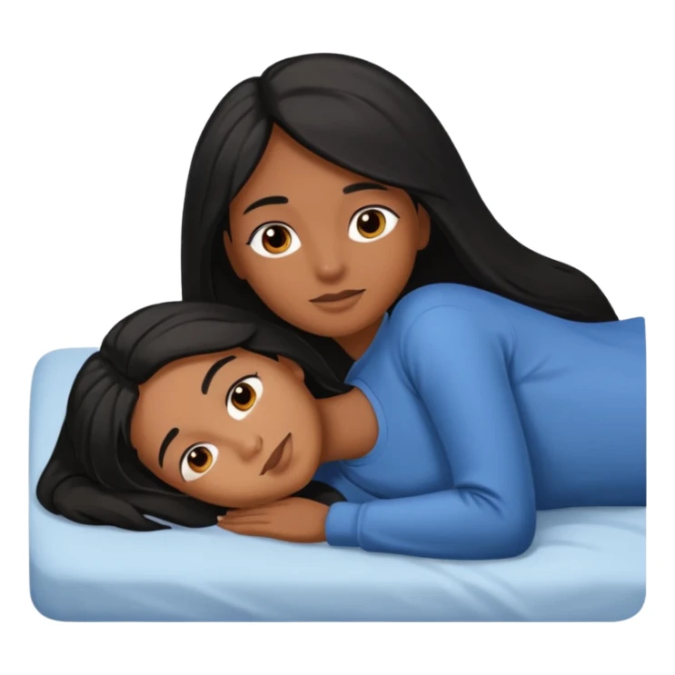 Piel morena, pelo largo  acostada en una cama sticker