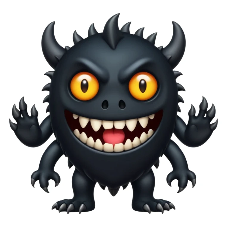 Scary, black monster with feet and arm with white eyes and like a emoji sticker