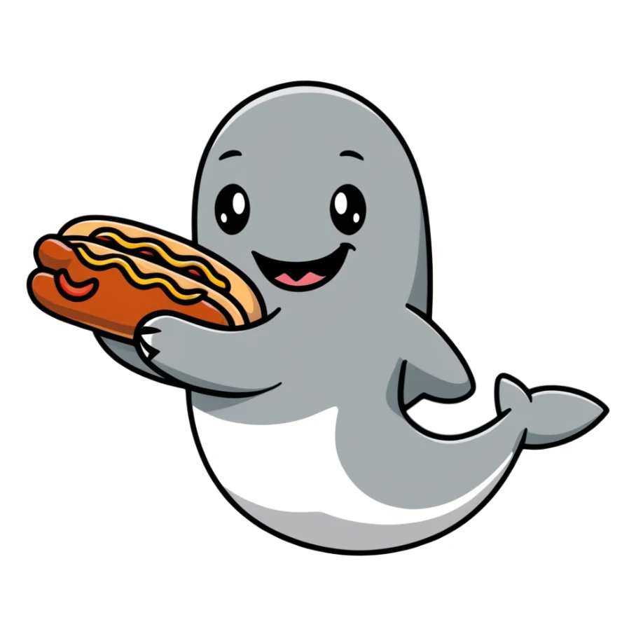 Hotdog character smiling in a shark costume  sticker